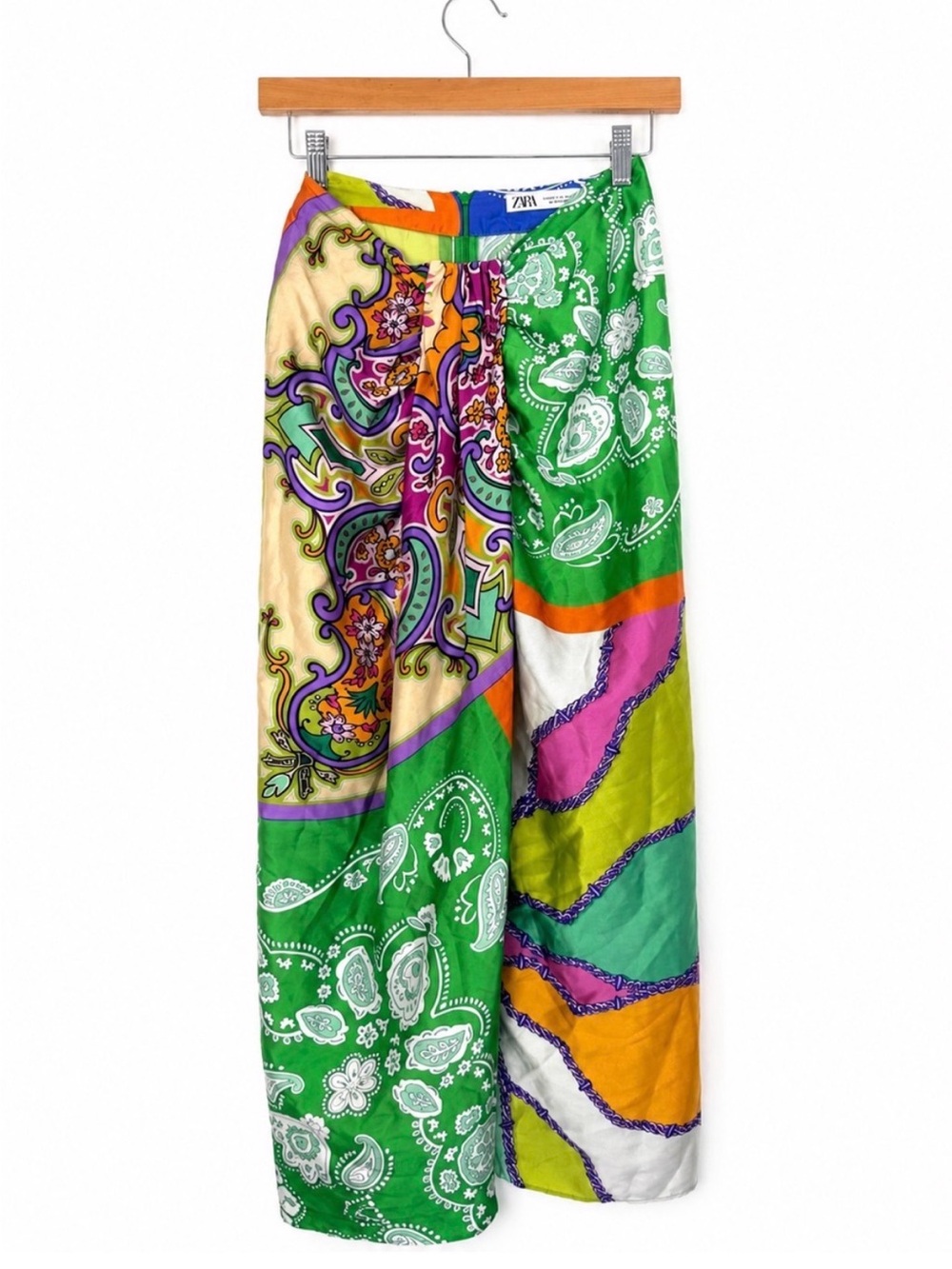 Zara Women’s Multi-Color Patchwork Paisley Midi Skirt